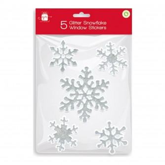 Pack of 5 Glitter Gel Snowflake Window Stickers