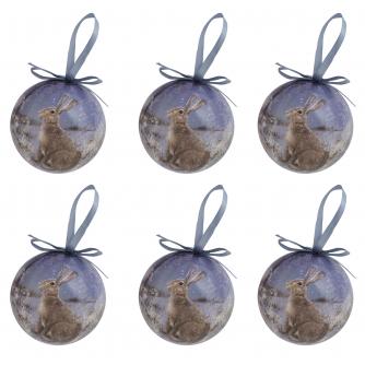 Winter Hare Baubles - set of 6